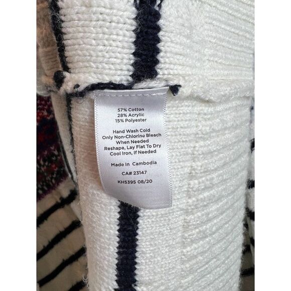 TALBOTS PETITE white multicolor cotton blend aztec southwest knit cardigan SP - Picture 6 of 8